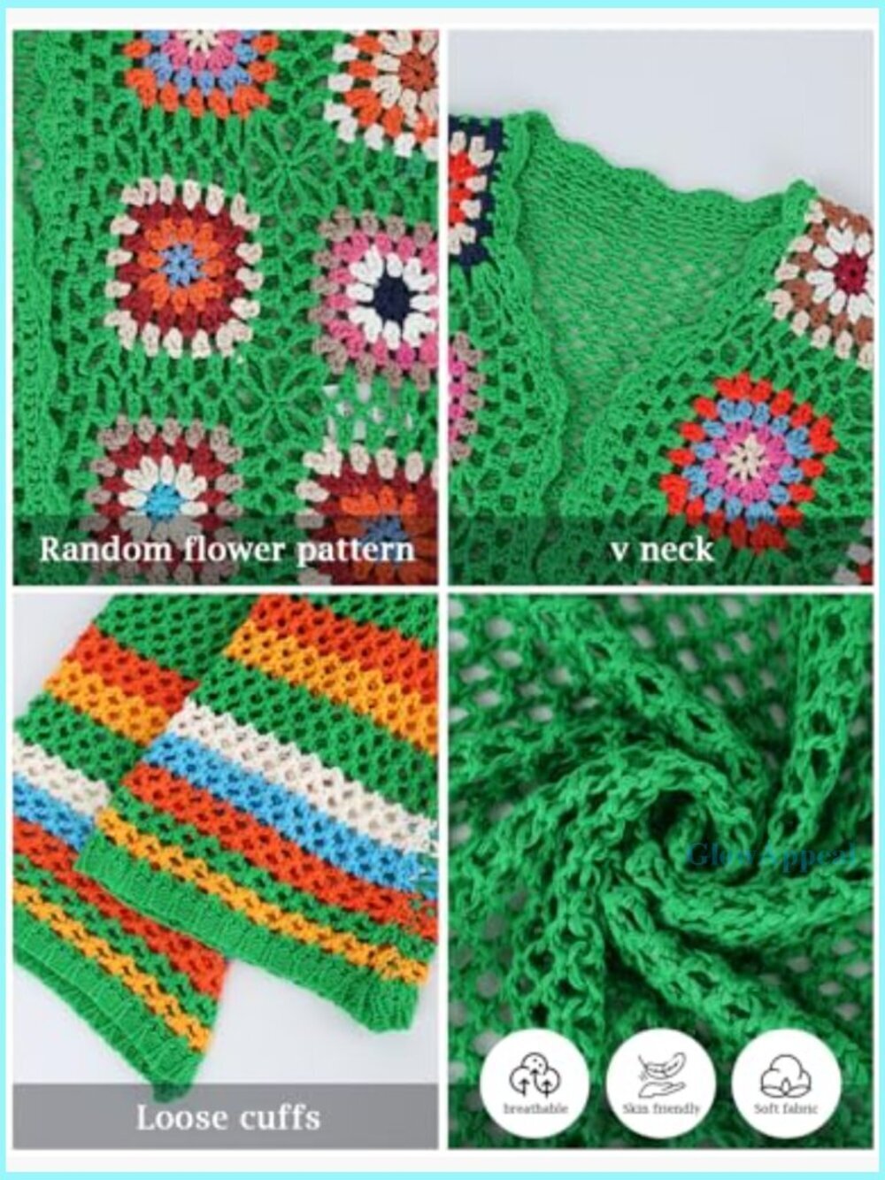 Crochet Cardigan Sweater Open Front Long Sleeve Boho Layering Piece - Picture 4 of 7